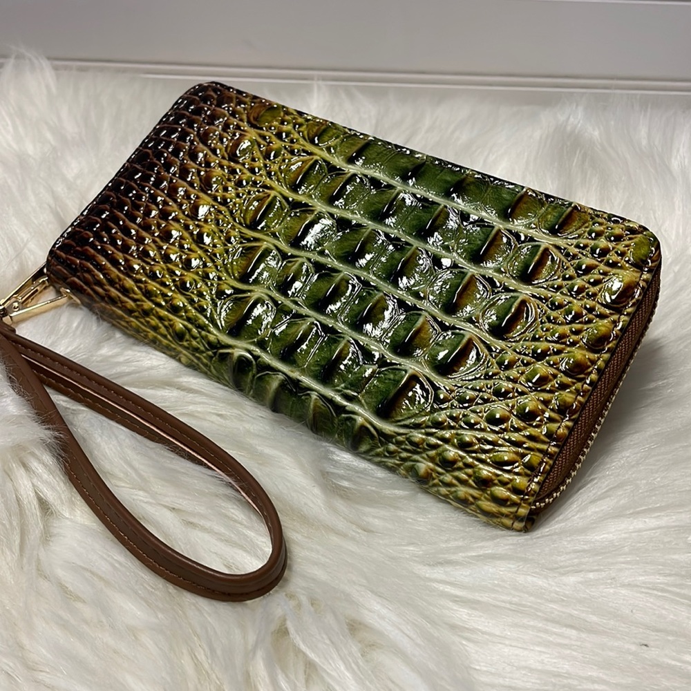 Tritexture Green & Brown Ombre Single Zipper Wallet with Strap - Picture 11 of 11